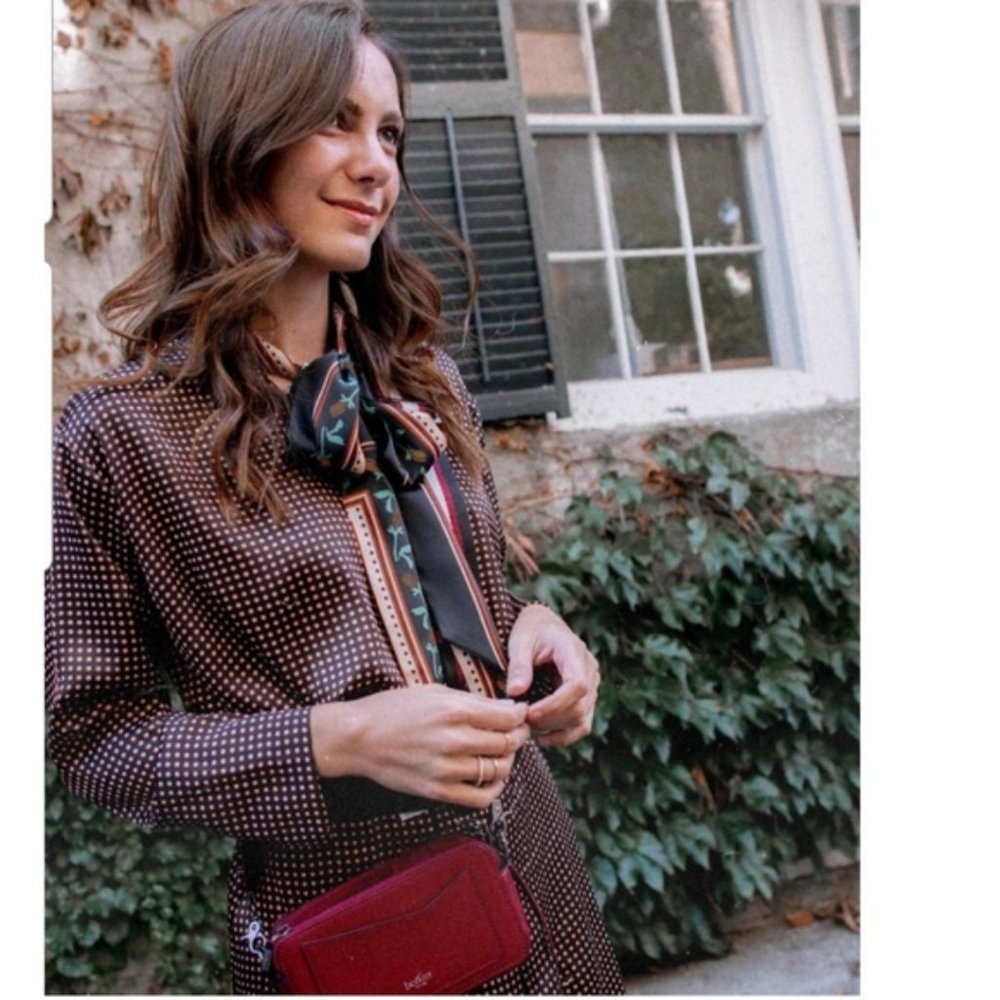 Zara Pleated Black Polka Dot Dress w/Scarf